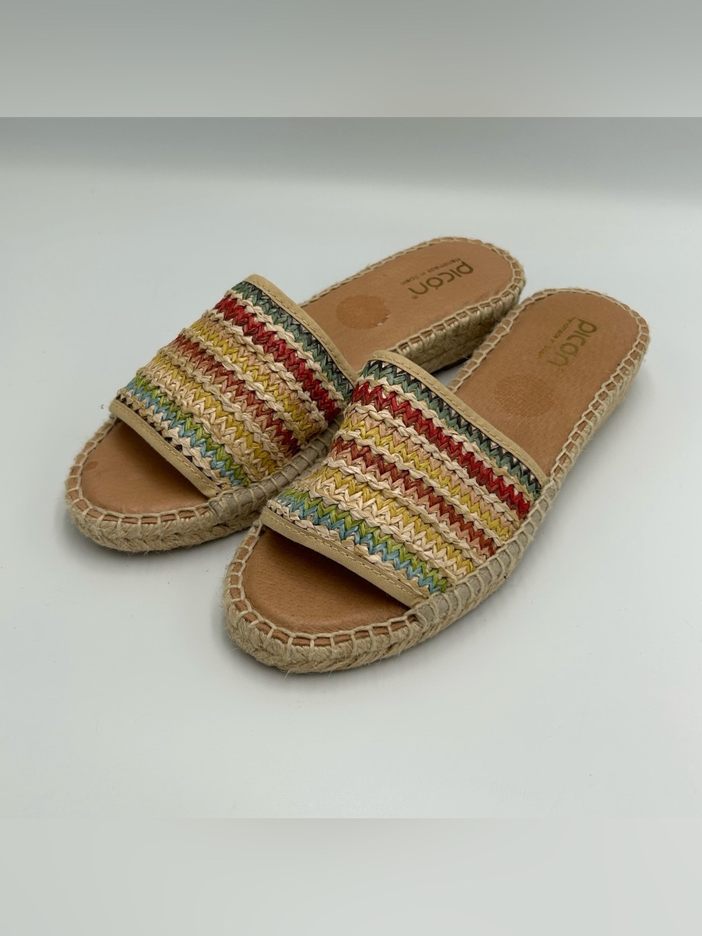 Picon Espadrille Slides Woven Aztec Festival Stripe Slip On Size 7.5 Sandals